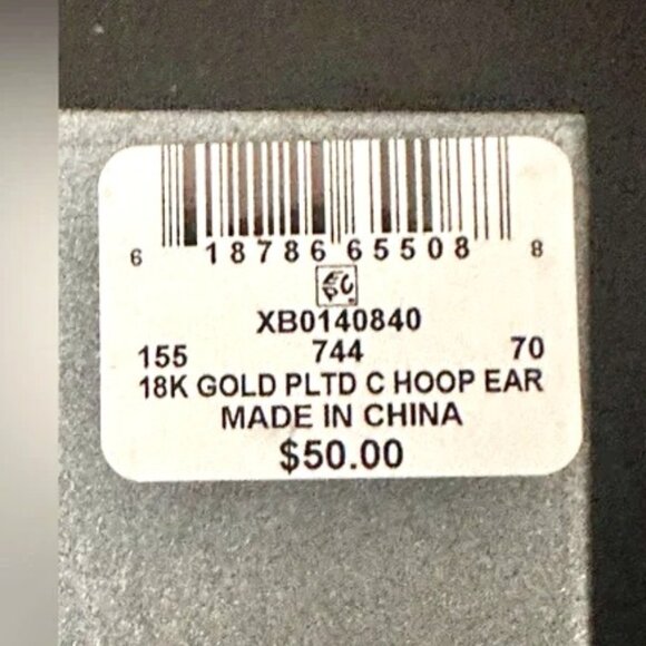 NWT And Now This High Polished Clear Crystal Duo C Hoop Earring Pair, Gold Plate - Picture 3 of 4